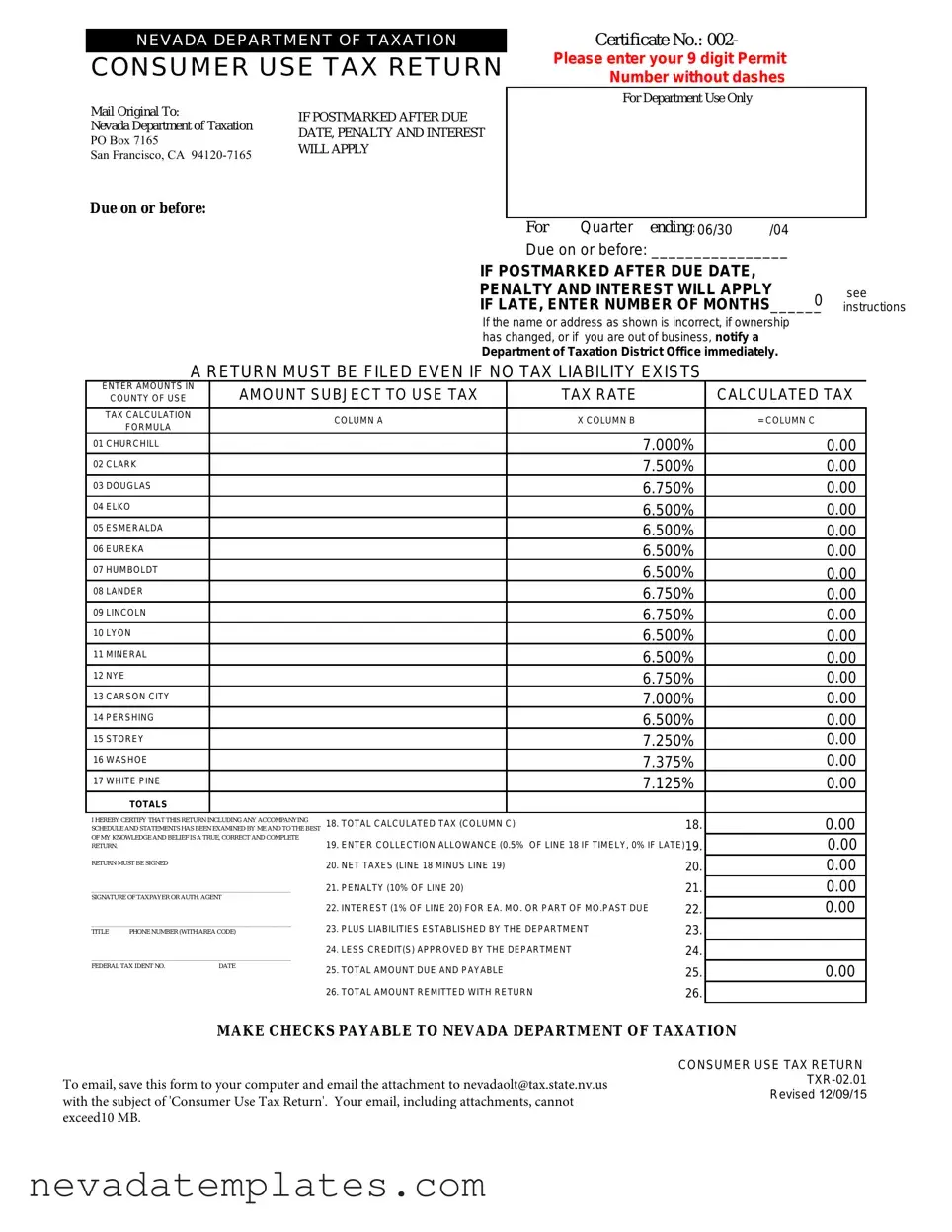Fill in Your Consumer Use Tax Return Nevada Form