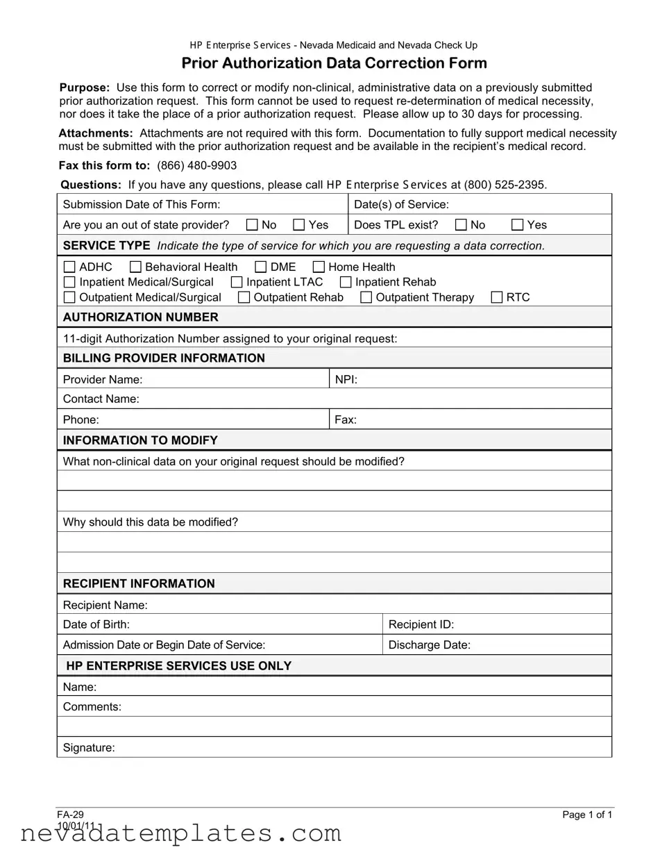 Fill in Your Fa 29 Nevada Form