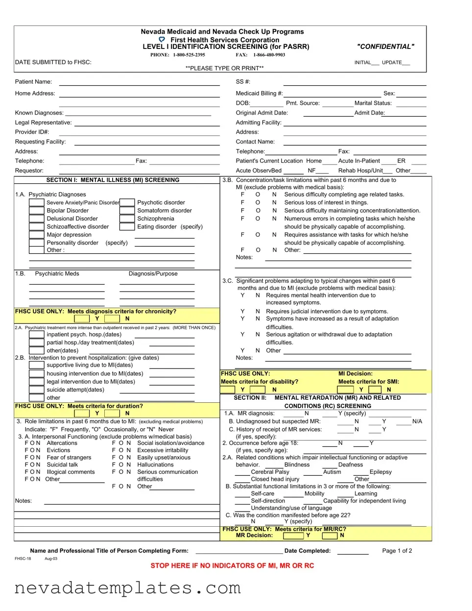 Fill in Your Fhsc 18 Nevada Form