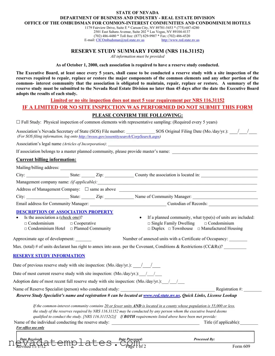 Fill in Your Nevada 609 Form