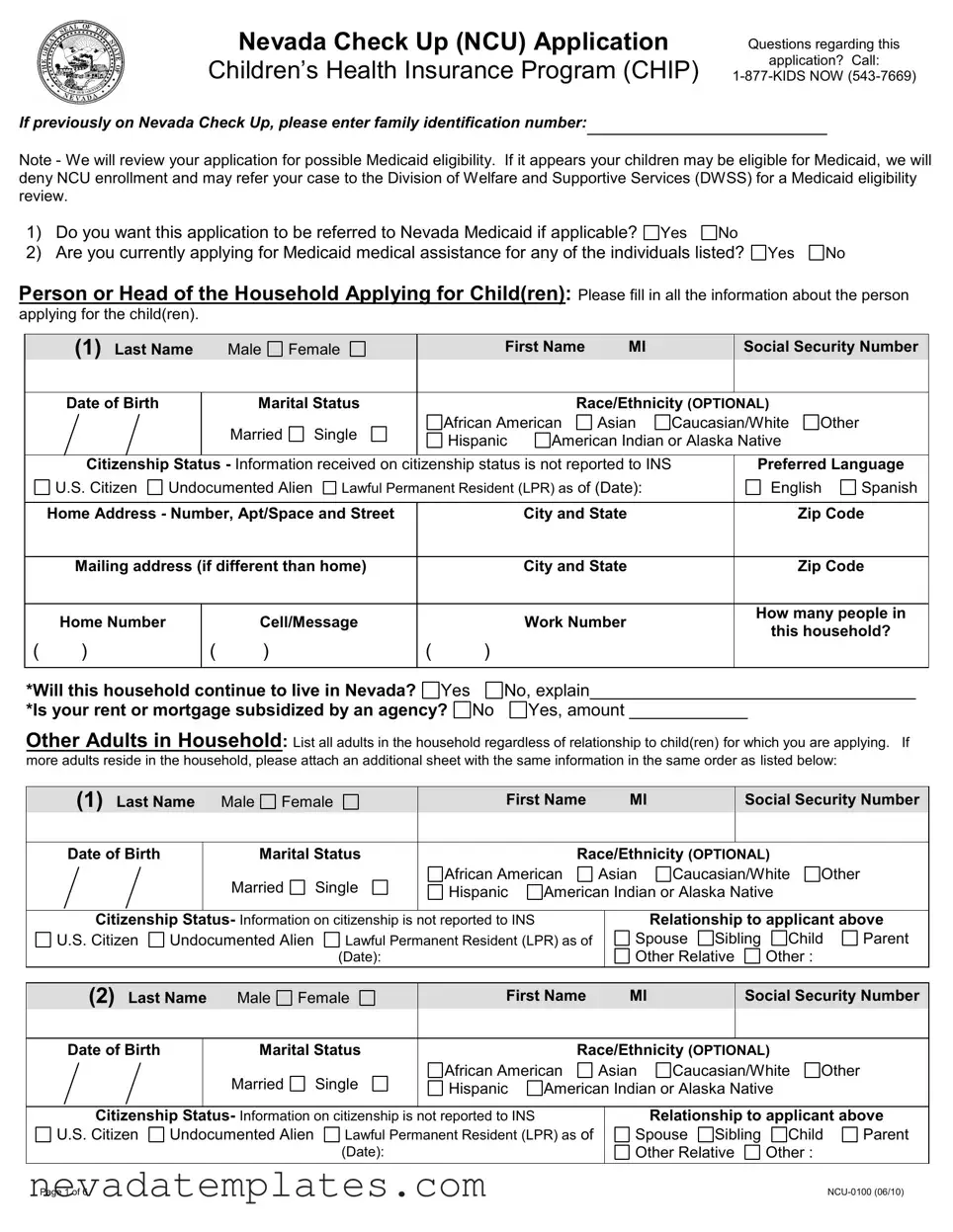 Fill in Your Nevada Check Up Form