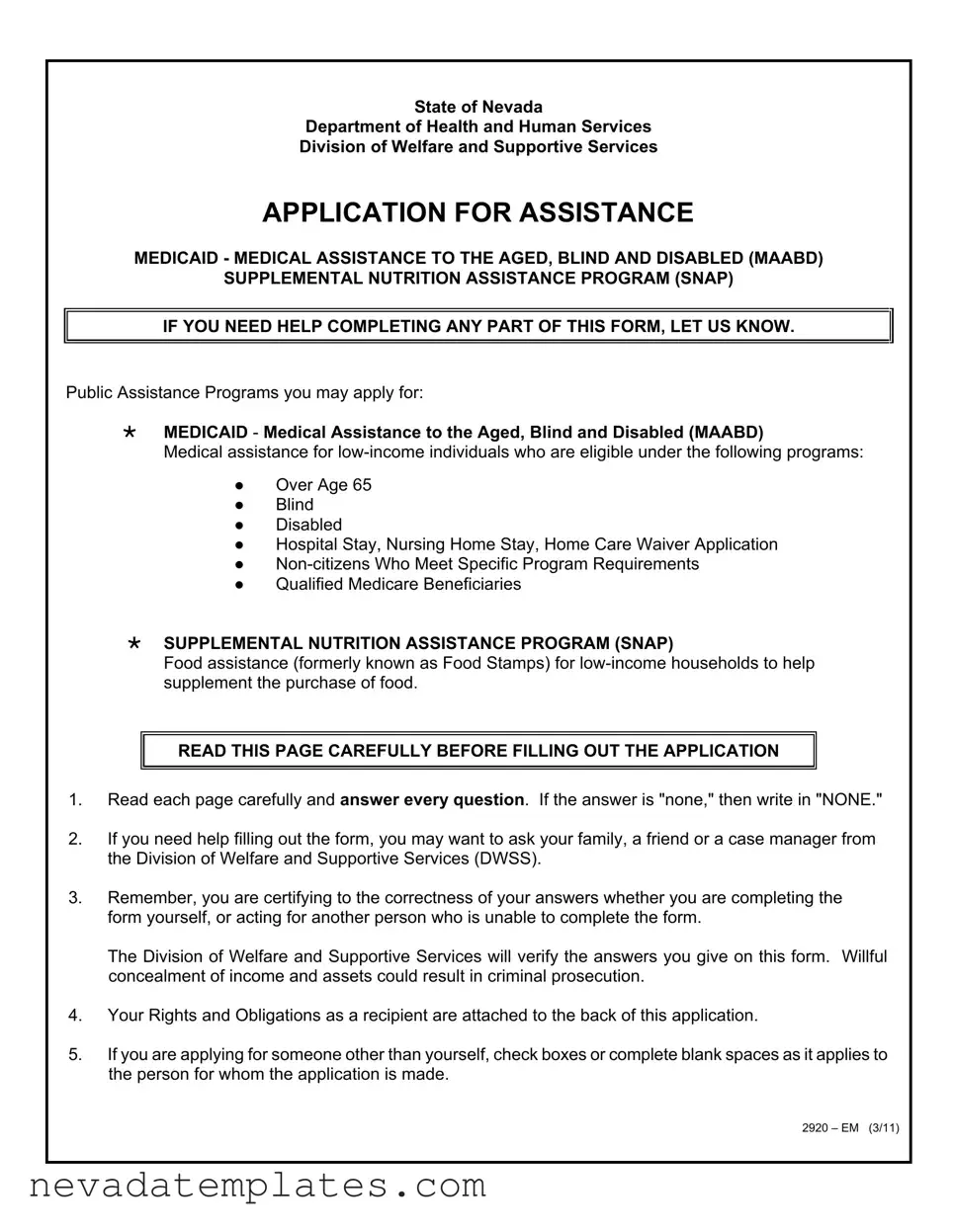 Fill in Your Nevada Division Welfare Form