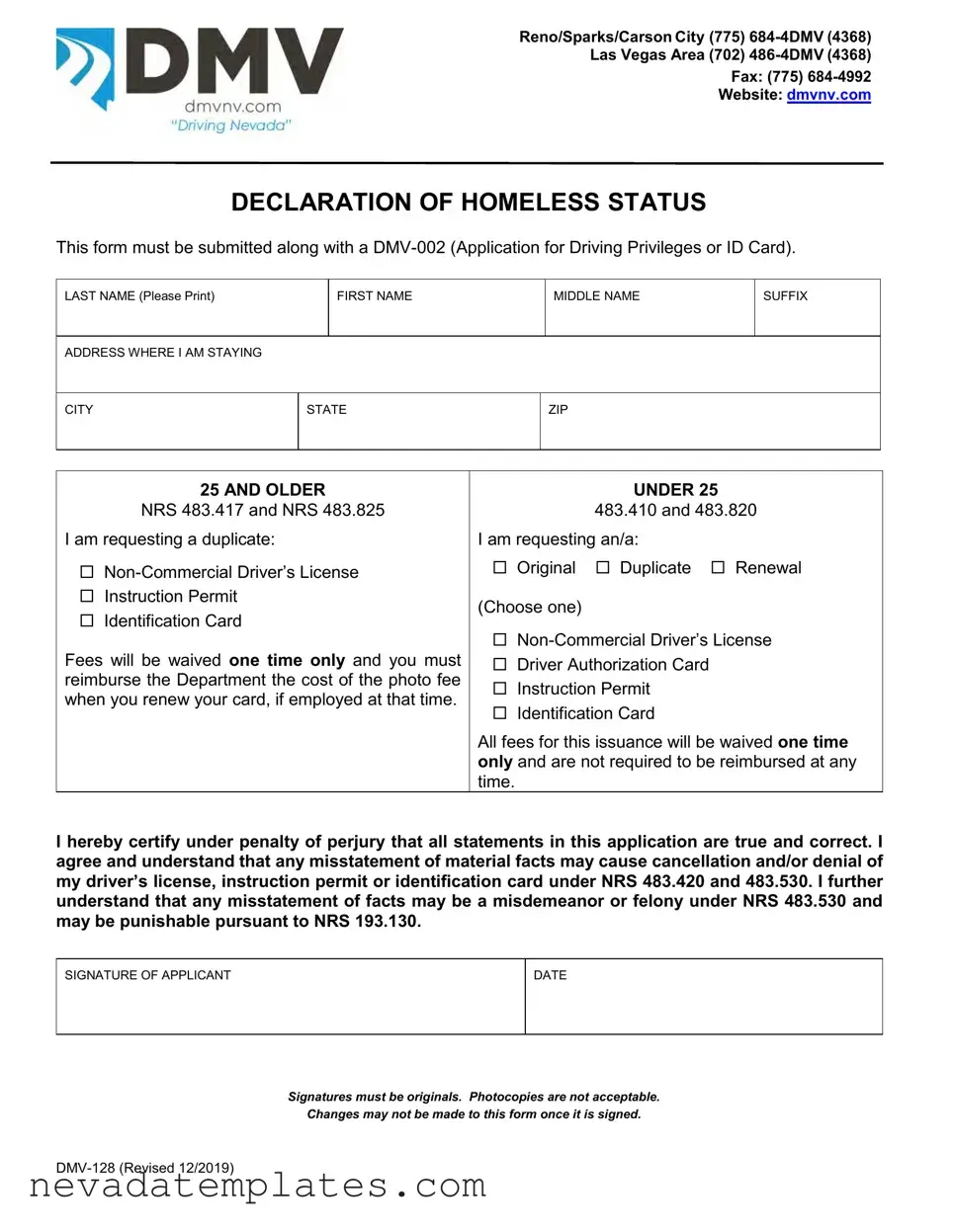 Fill in Your Nevada Dmv 128 Form