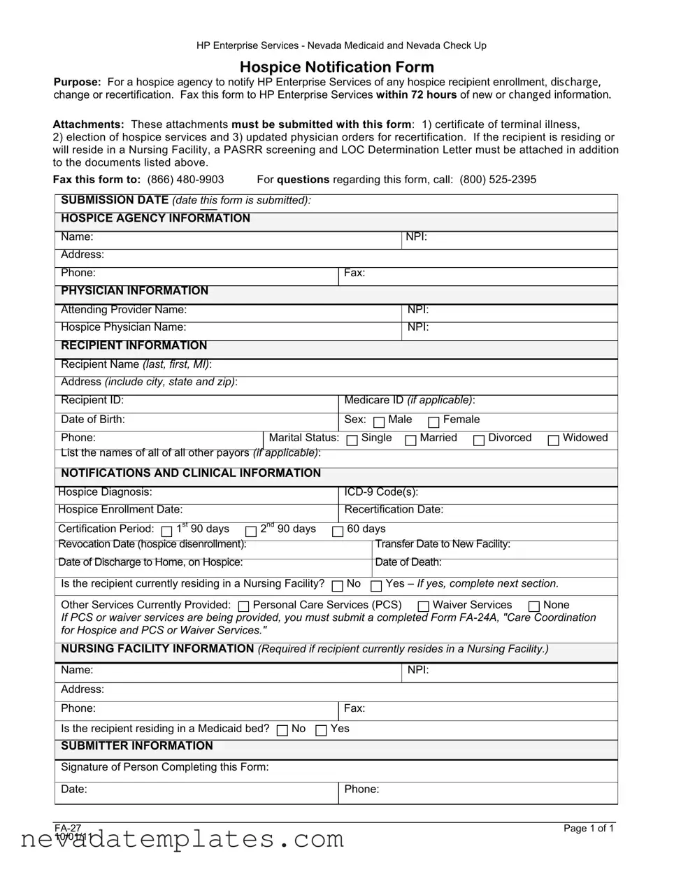 Fill in Your Nevada Fa 27 Form
