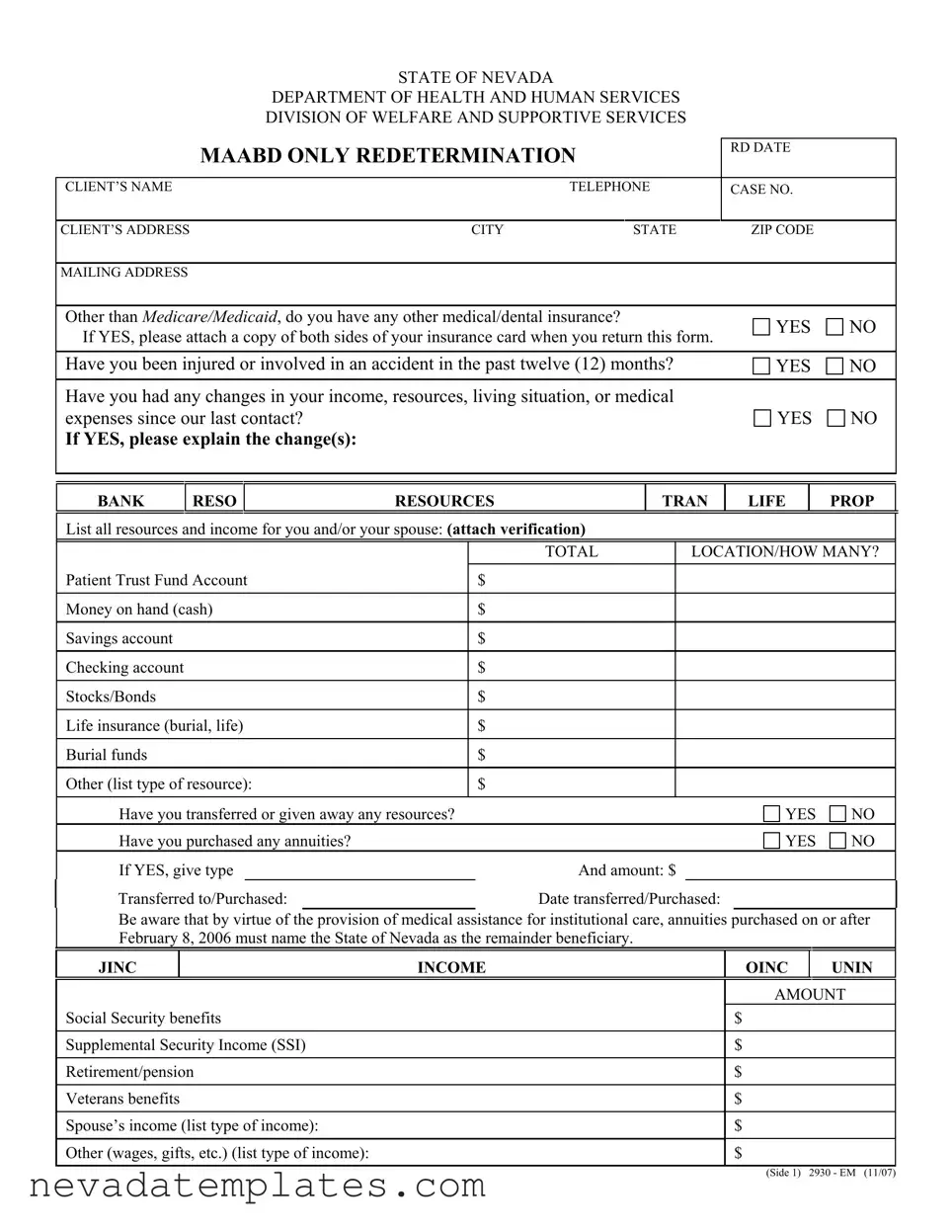 Fill in Your Nevada Medicaid Redetermination Form