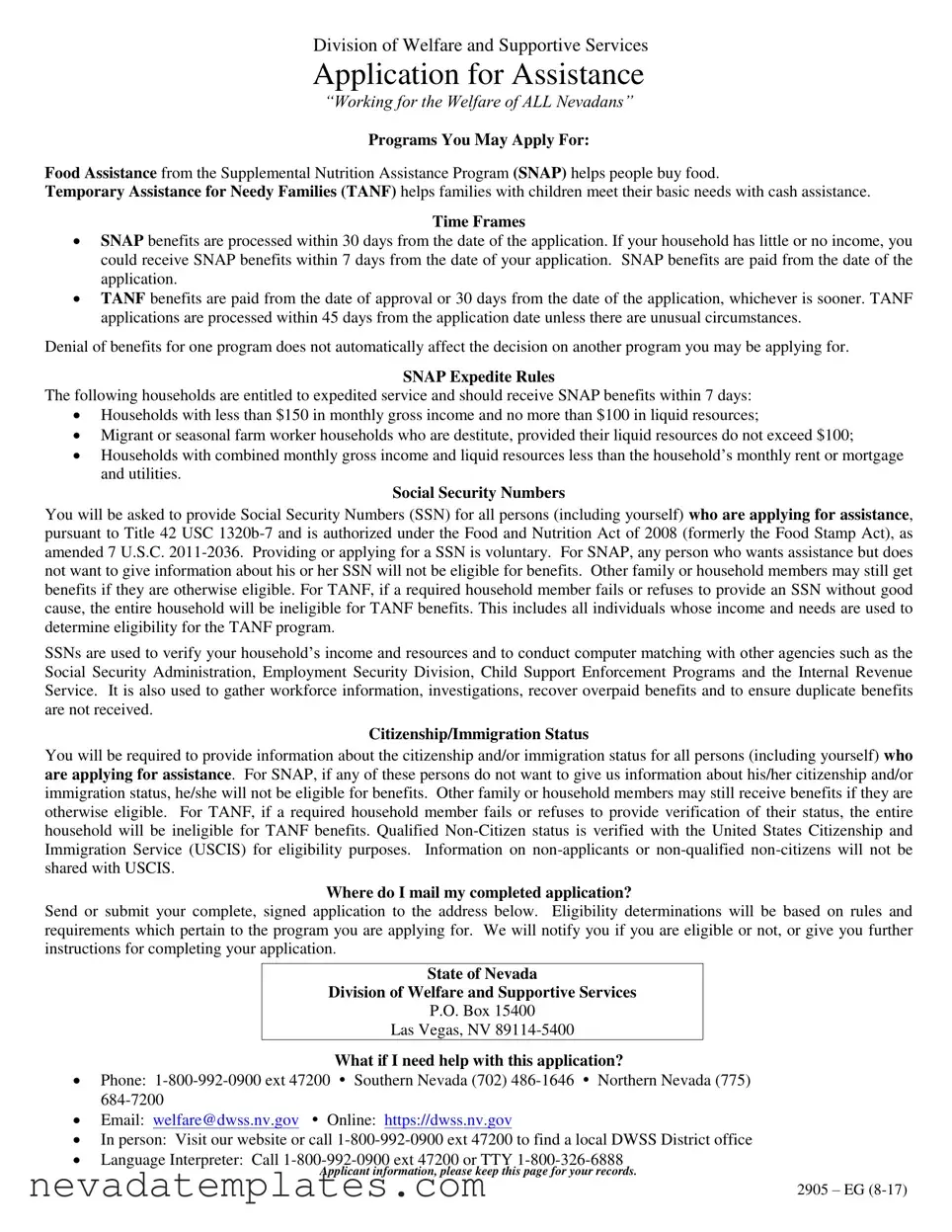Fill in Your Nevada Welfare Division Form