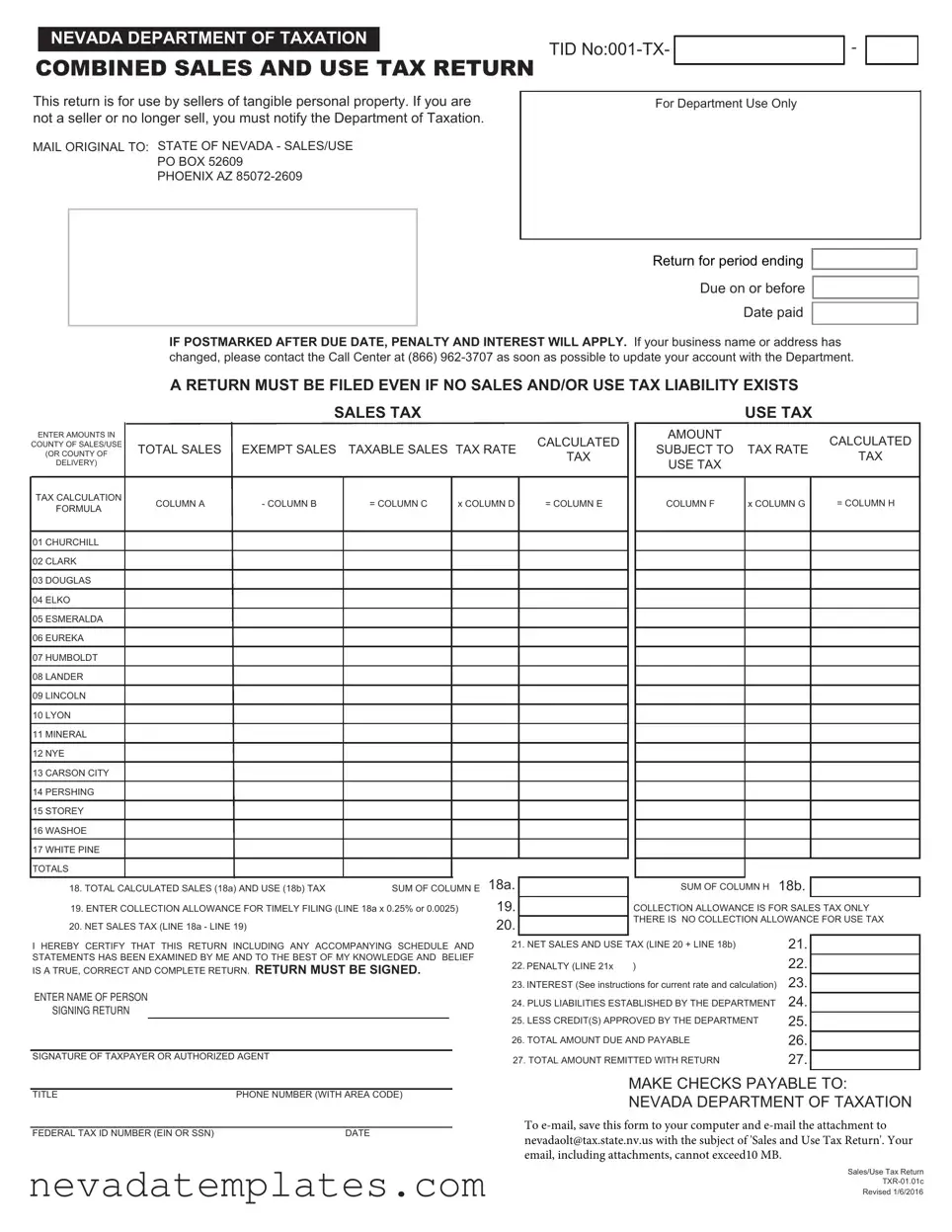 Fill in Your State Nevada Tax Form