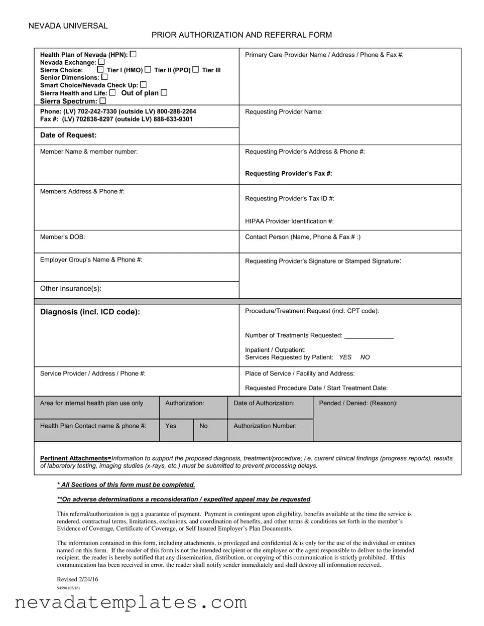 Fill in Your Universal Referral Nevada Form